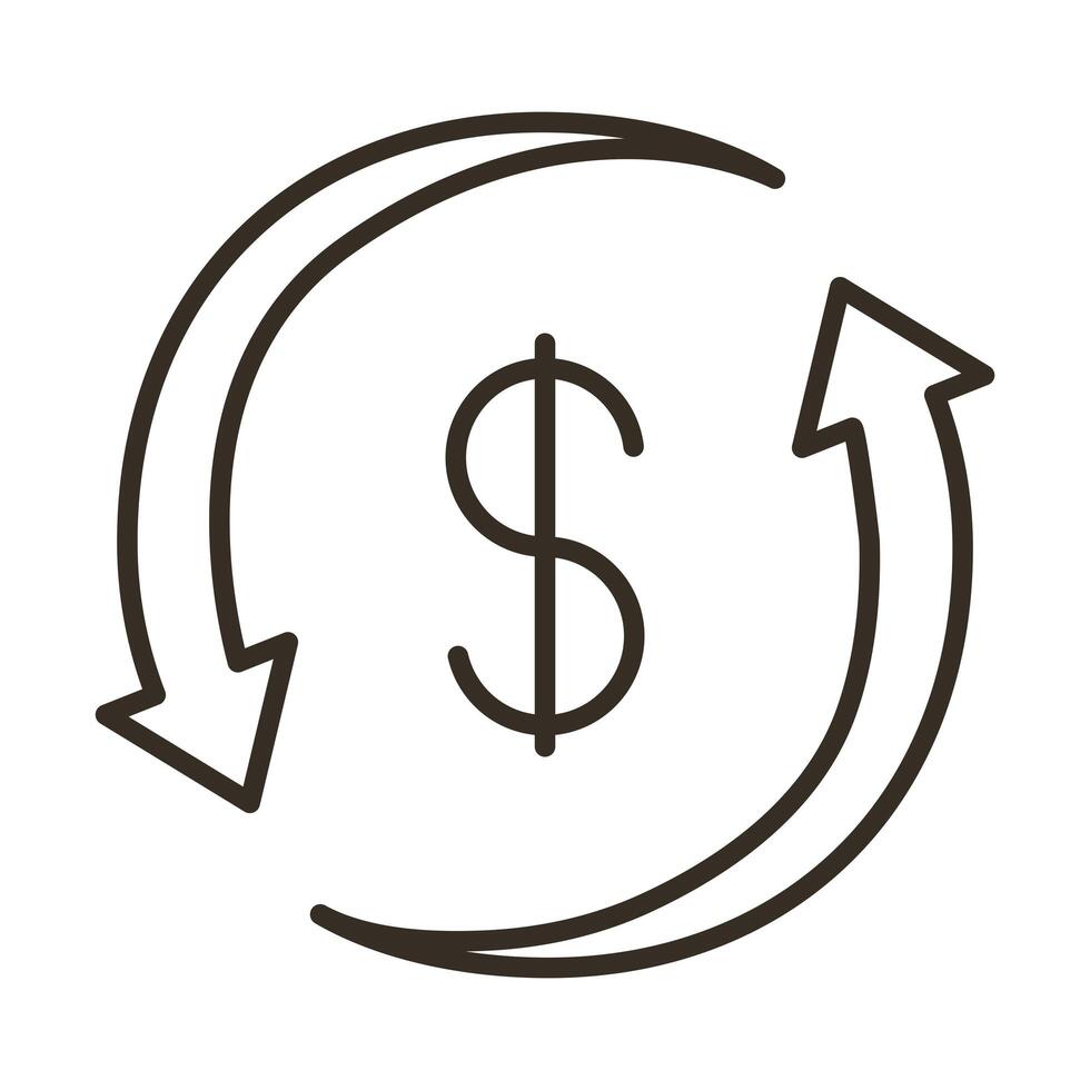 dollar symbol with arrows around line style icon vector