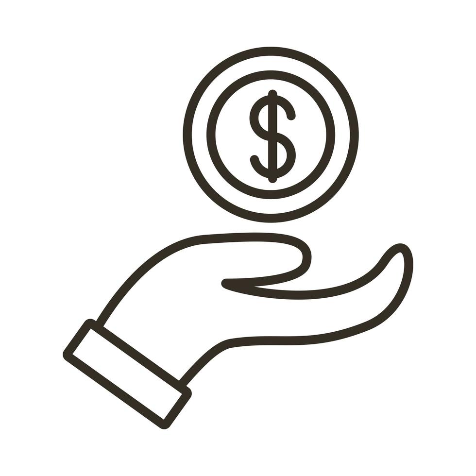 mano con moneda dinero dólar estilo de línea vector