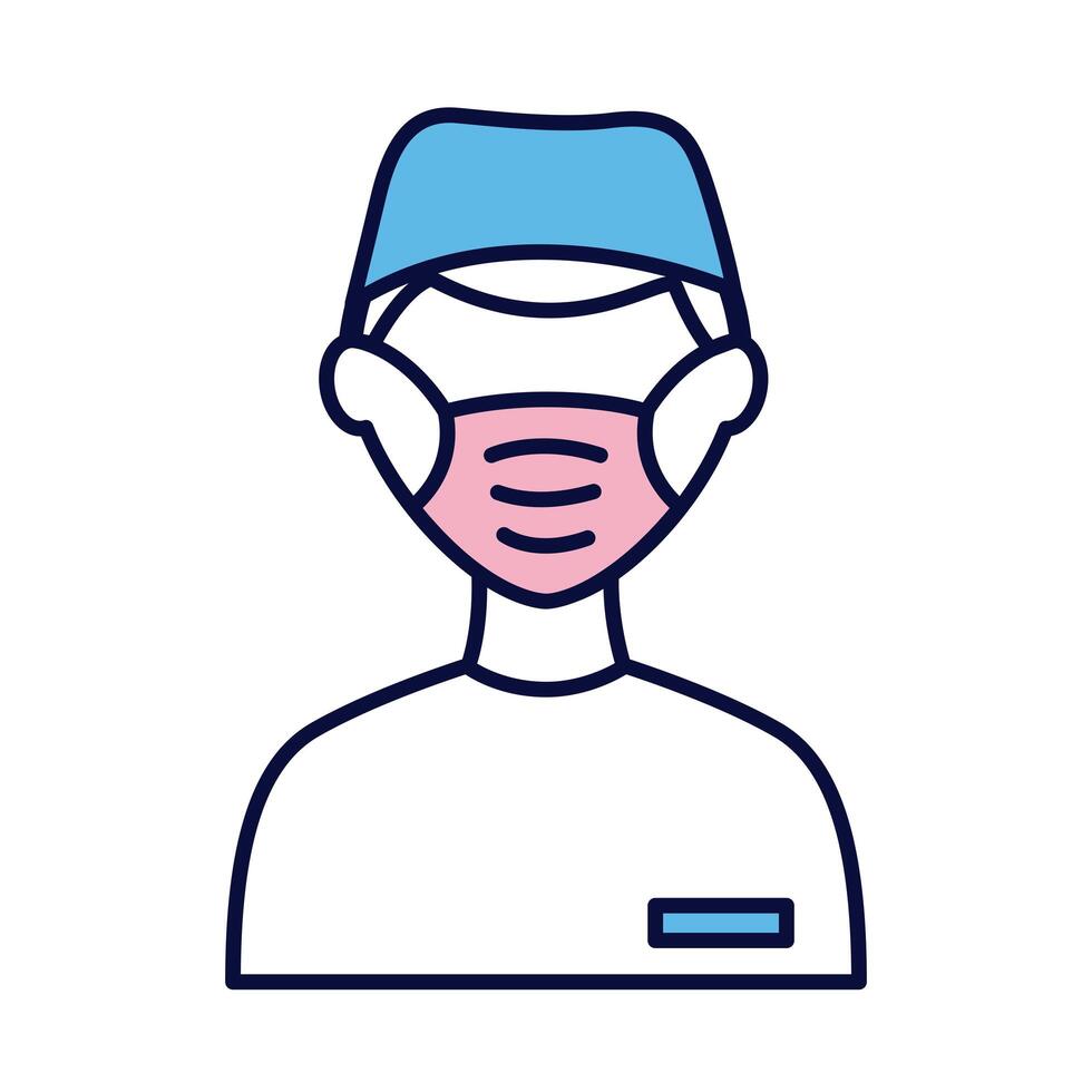 male doctor wearing medical mask line and fill style icon vector