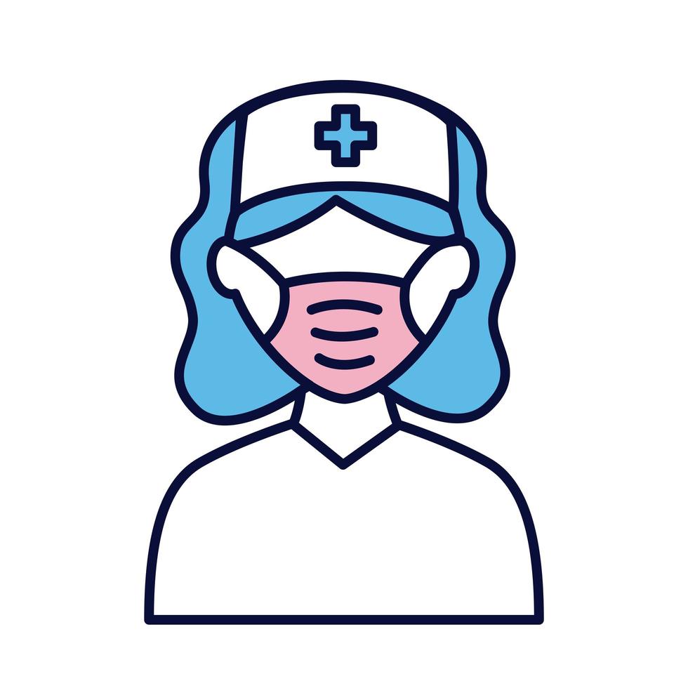 enfermera con línea de máscara médica e icono de estilo de relleno vector