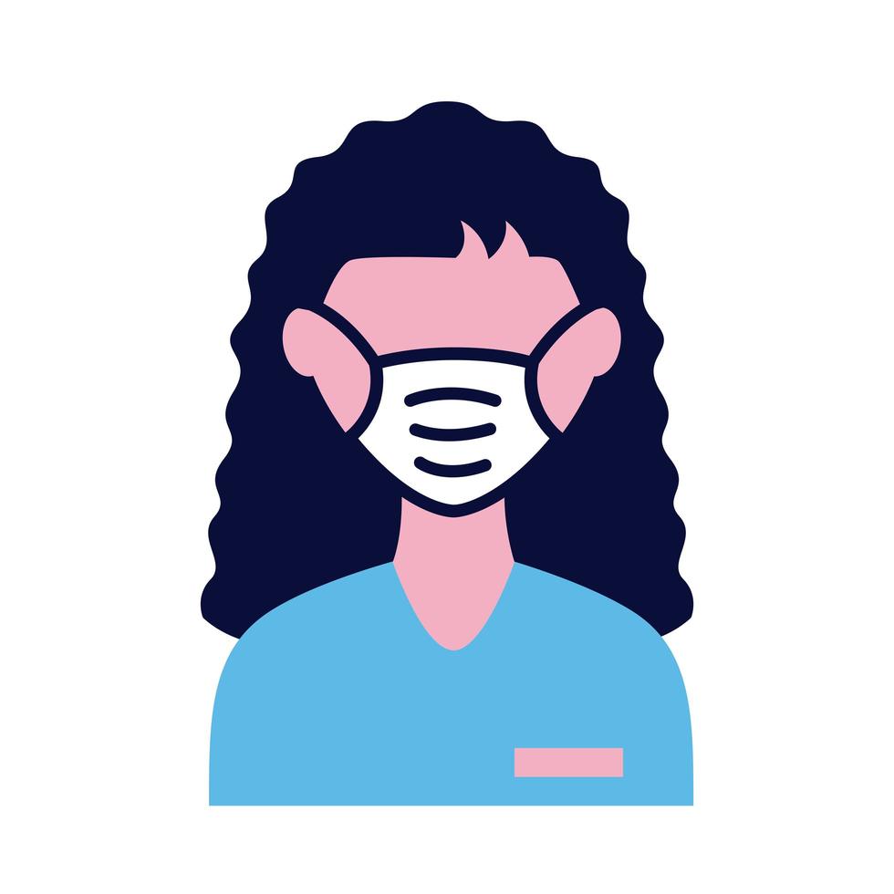 female wearing medical mask flat style icon vector