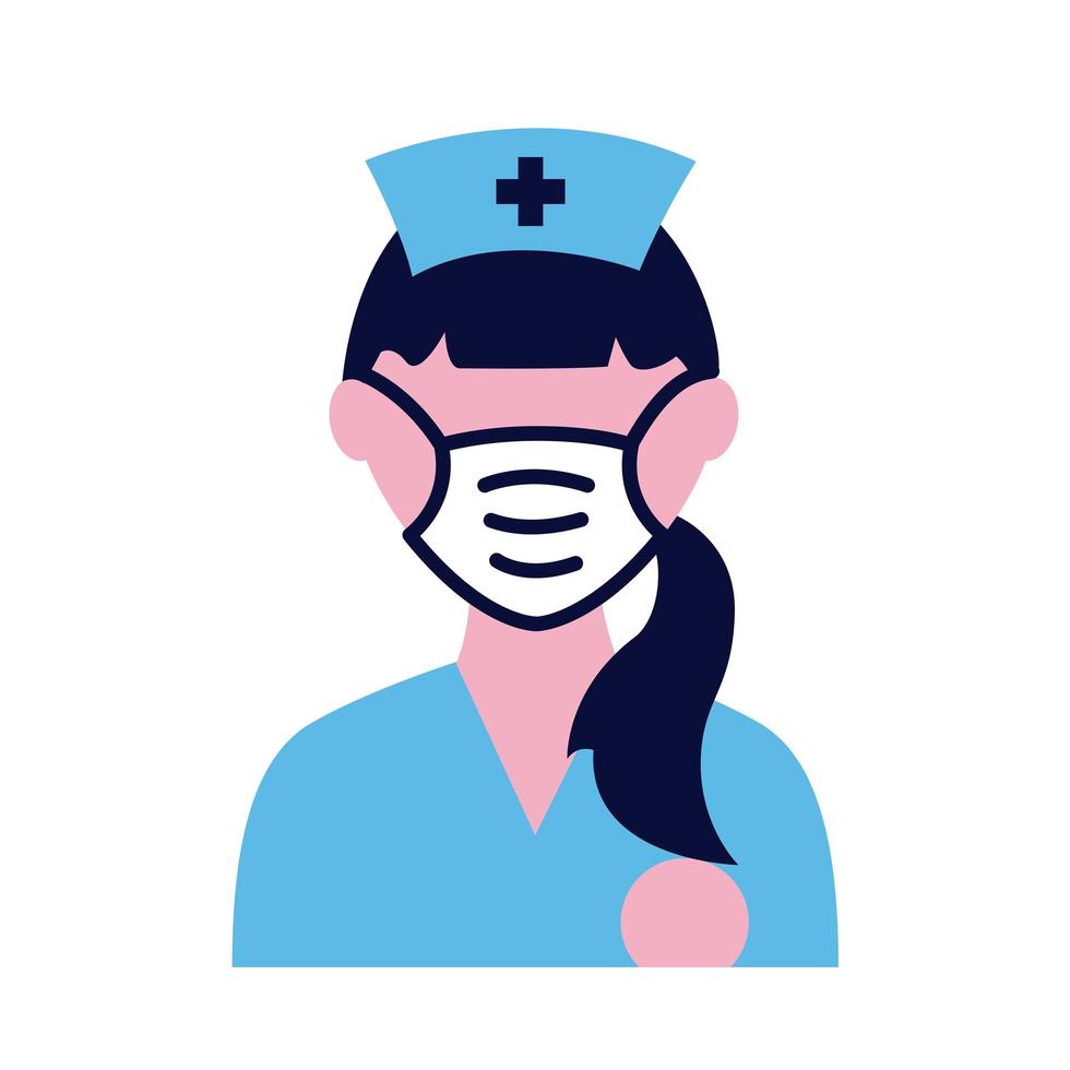 female nurse wearing medical mask flat style icon vector