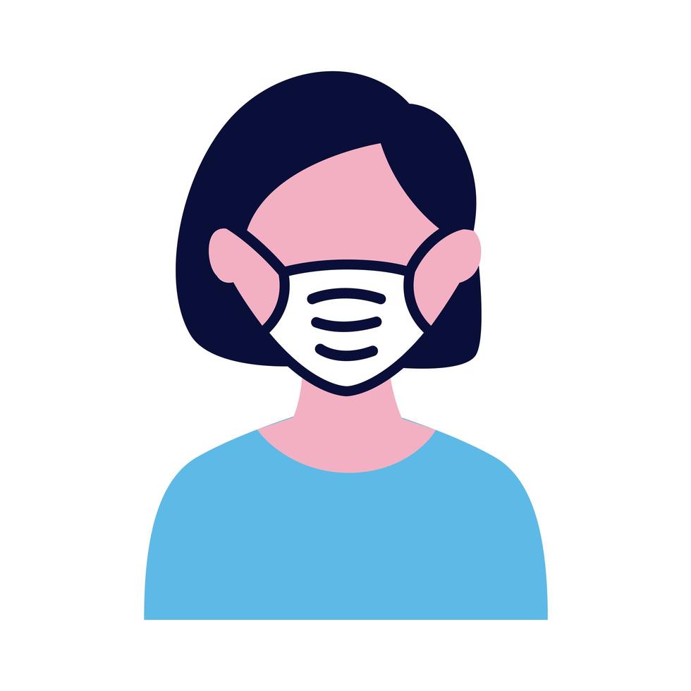 female wearing medical mask flat style icon vector