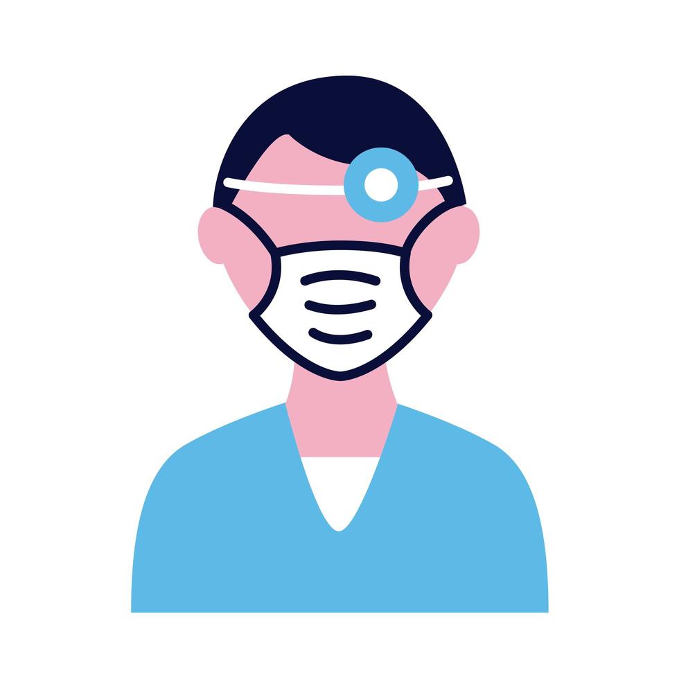 male doctor wearing medical mask and lantern flat style icon vector