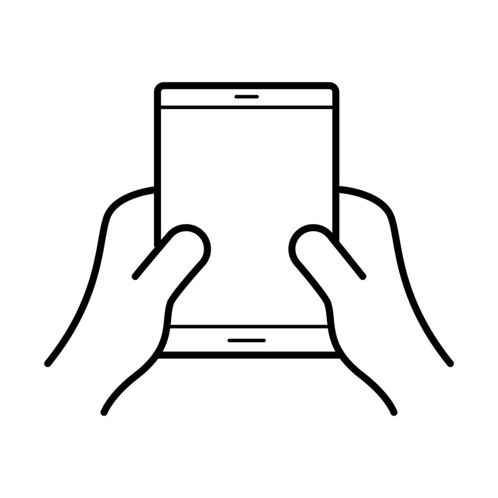 hands using tablet device line style icon vector