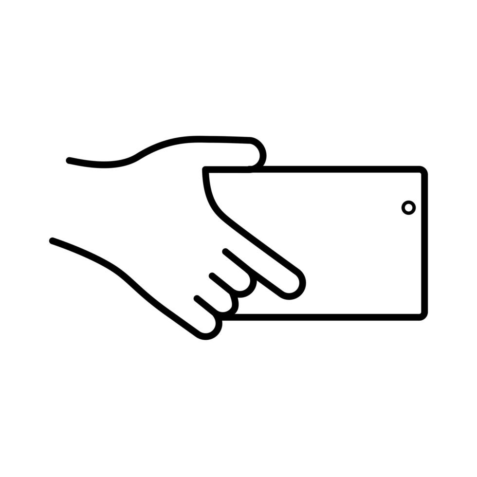 hand using smartphone device line style icon vector
