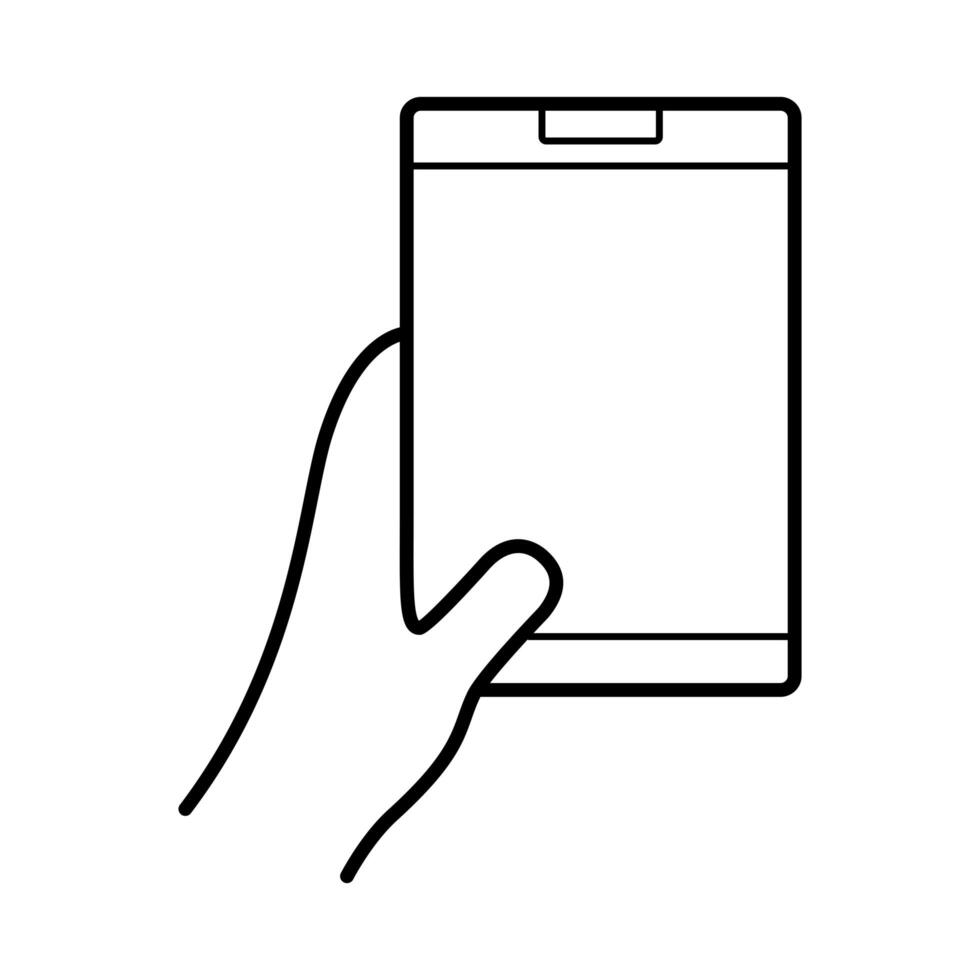 hand using tablet device line style icon vector