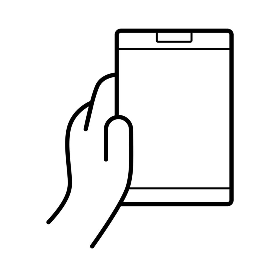mano usando el icono de estilo de línea de dispositivo de tableta vector