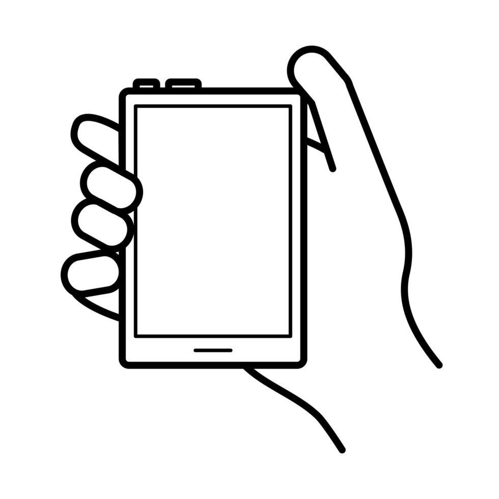 hand using tablet device line style icon vector