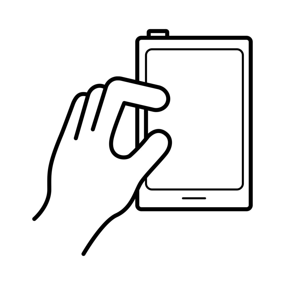 hand using smartphone device line style icon vector