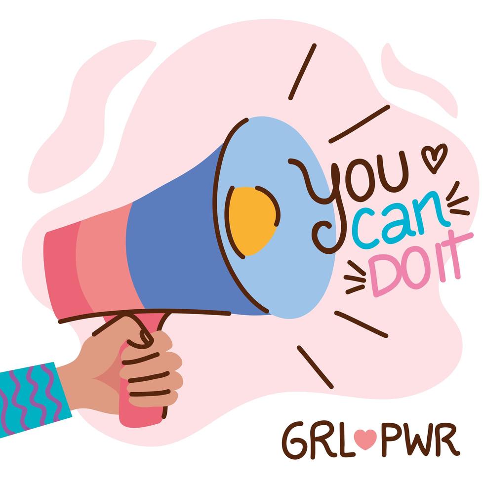 you can doit girl lettering with hand and megaphone vector