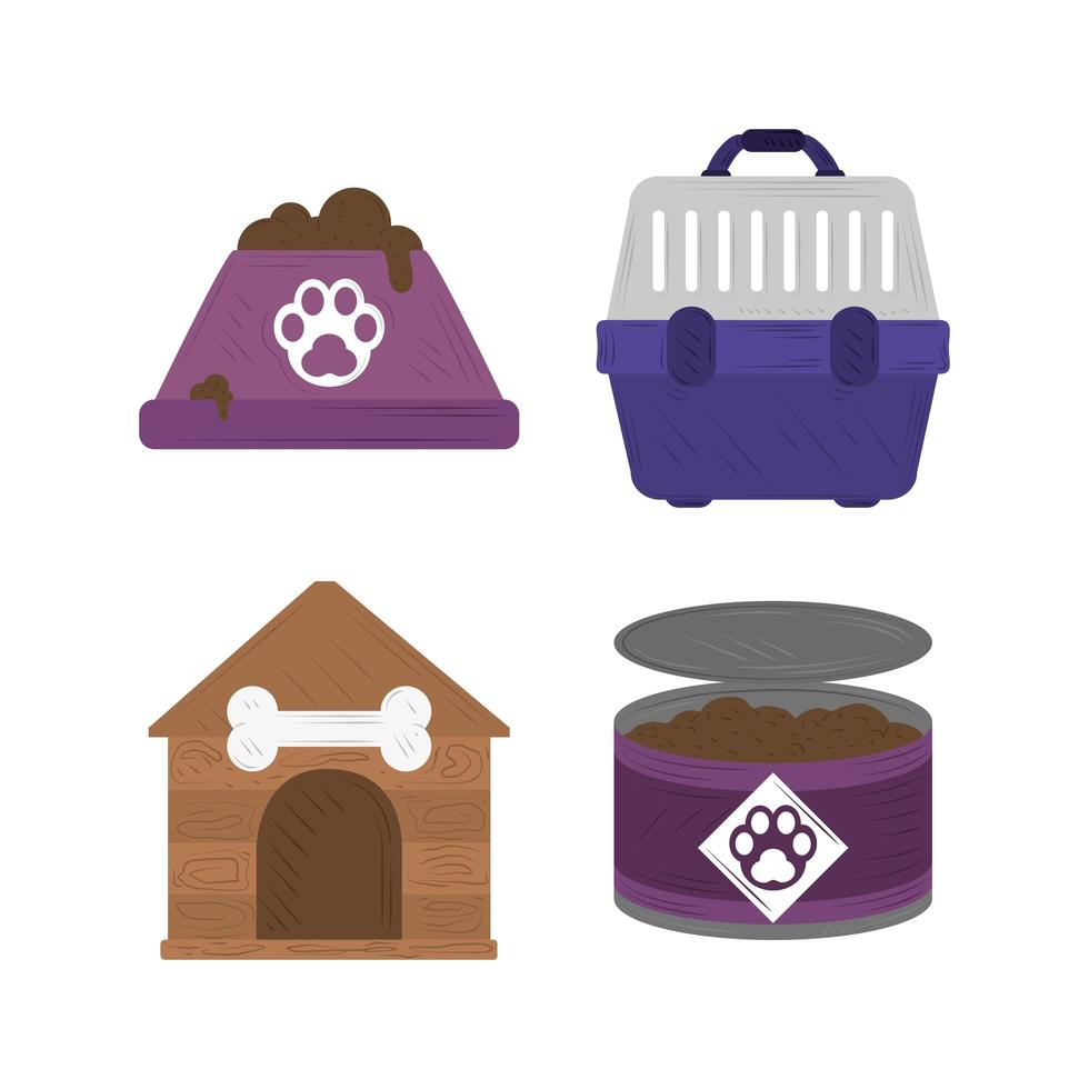 pet bowl food canned cage and house icons vector