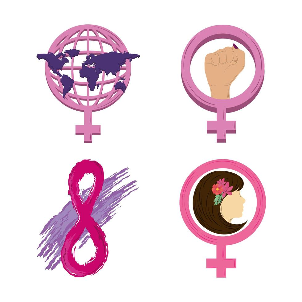 womens day icons set gender female world woman hand eight vector