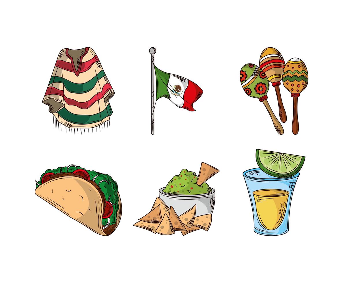 set mexican celebration vector