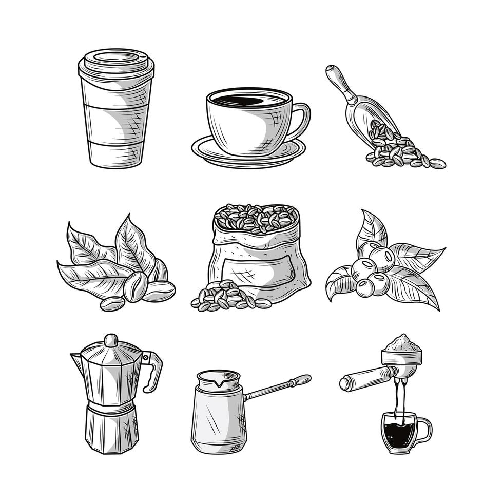 set coffee sketch vector