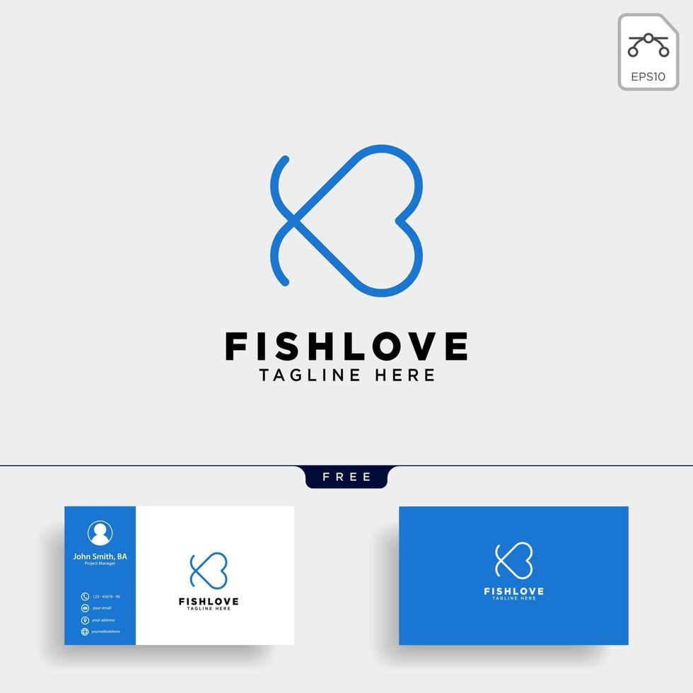 elemento de icono de ilustración de vector de plantilla de logotipo de línea de corazón de pescado aislado con vector de tarjeta de visita