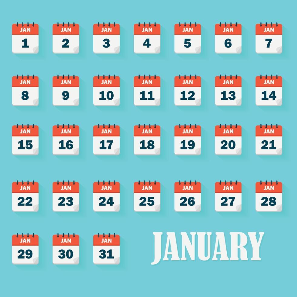 January calendar icons vector