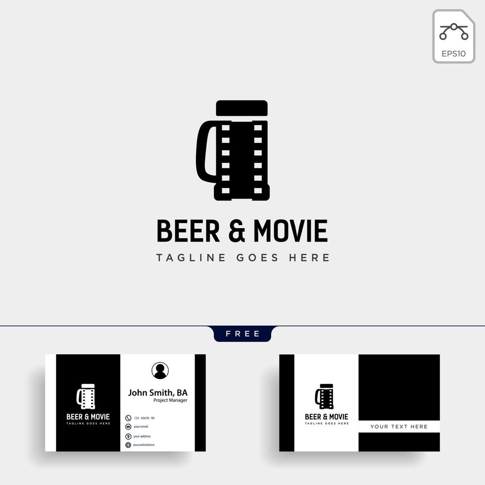 cerveza vaso película vino cine simple creativo insignia logo plantilla vector ilustración icono elemento aislado archivo vectorial