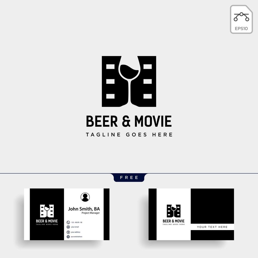 cerveza vaso película vino cine simple creativo insignia logo plantilla vector ilustración icono elemento aislado archivo vectorial