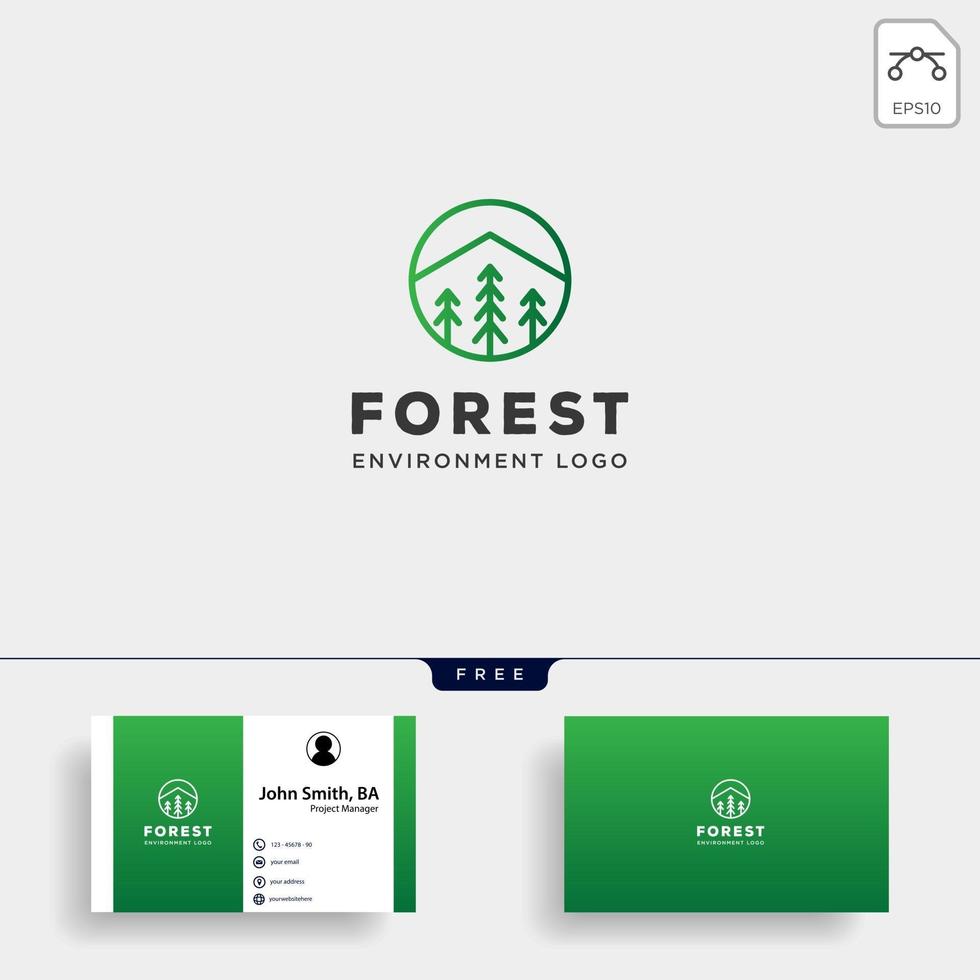 forest nature badge line simple logo template vector illustration icon element with business card