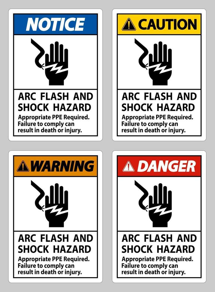 Arc Flash And Shock Hazard Appropriate PPE Required vector