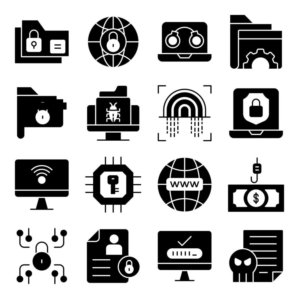 Pack of Protection Solid Icons vector