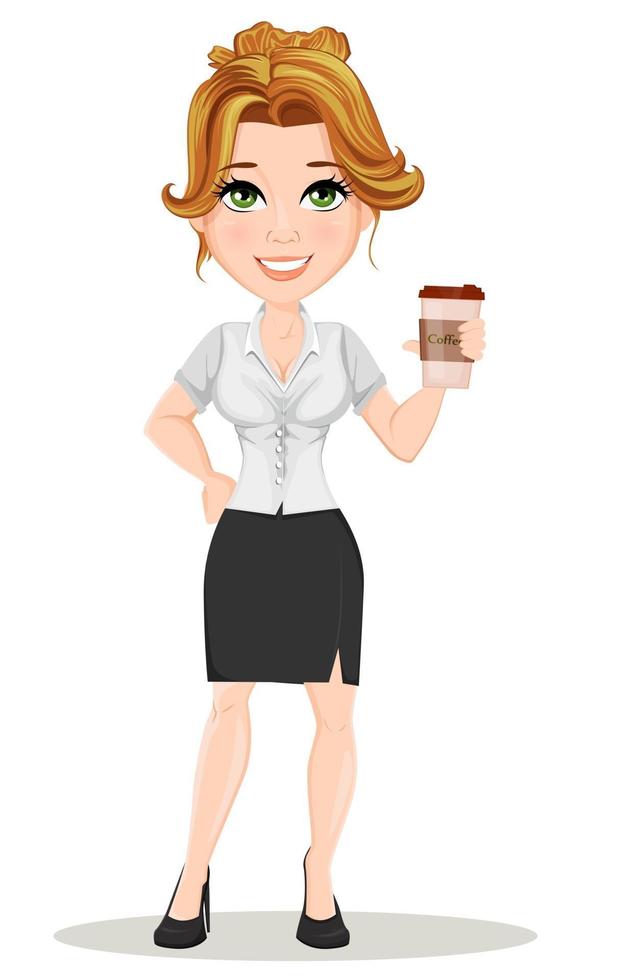 Beautiful businesswoman cartoon character having a coffee break vector