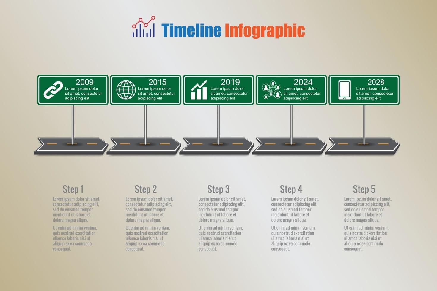 Mapa de señales de tráfico de negocios infografía de línea de tiempo diseñada para plantilla de fondo abstracto elemento de hito diagrama moderno tecnología de proceso marketing digital presentación de datos gráfico ilustración vectorial vector