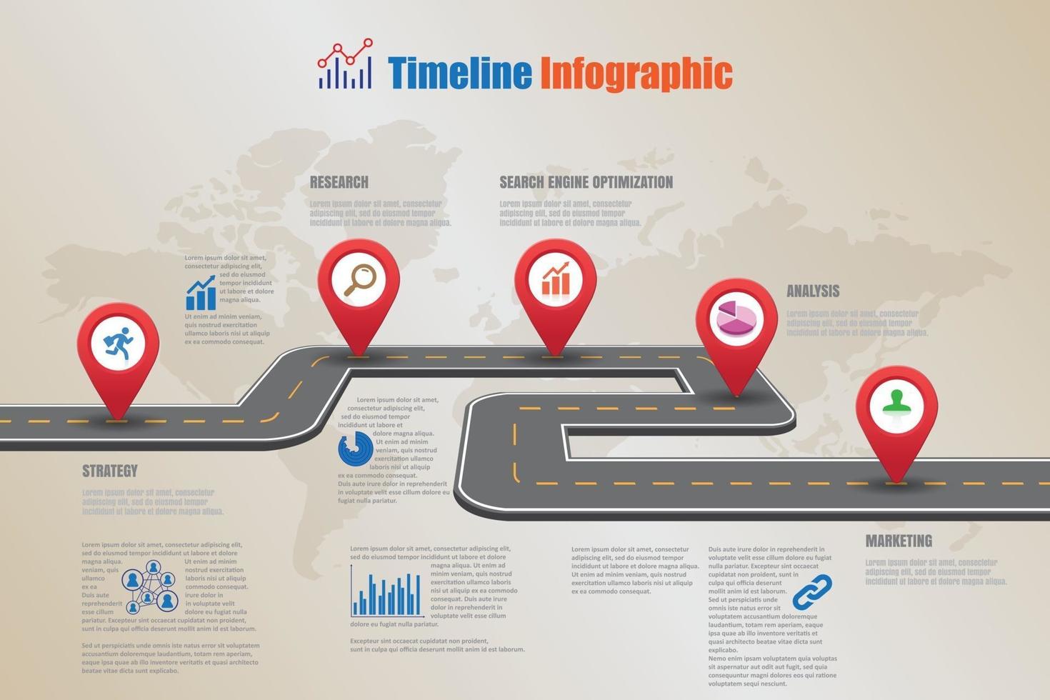 Iconos de infografía de línea de tiempo de hoja de ruta de negocios diseñados para elemento de plantilla de fondo abstracto proceso de diagrama moderno páginas web tecnología marketing digital presentación de datos gráfico ilustración vectorial vector