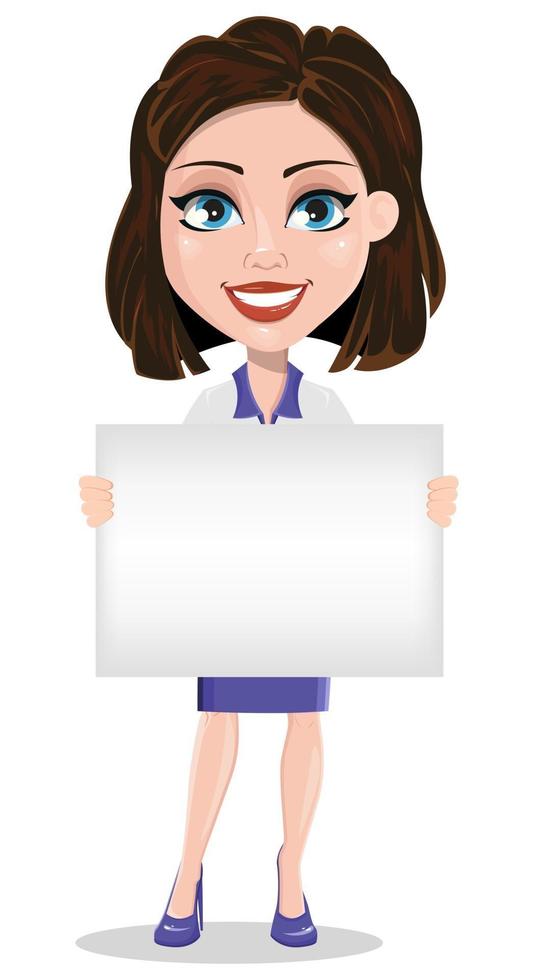 Beautiful business woman holding blank placard vector