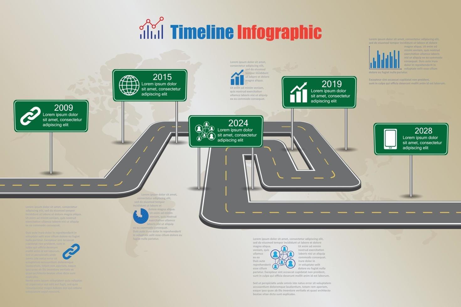 infografía de línea de tiempo de hoja de ruta de negocios con señal de tráfico para plantilla de fondo abstracto elemento de hito diagrama moderno tecnología de proceso marketing digital presentación de datos gráfico ilustración vectorial vector