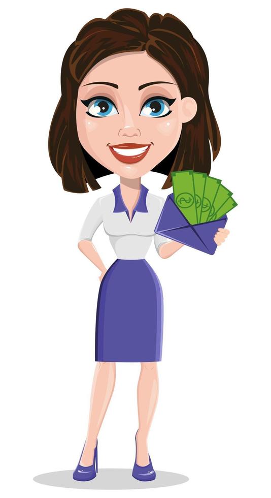 Beautiful business woman holding envelope full of money vector