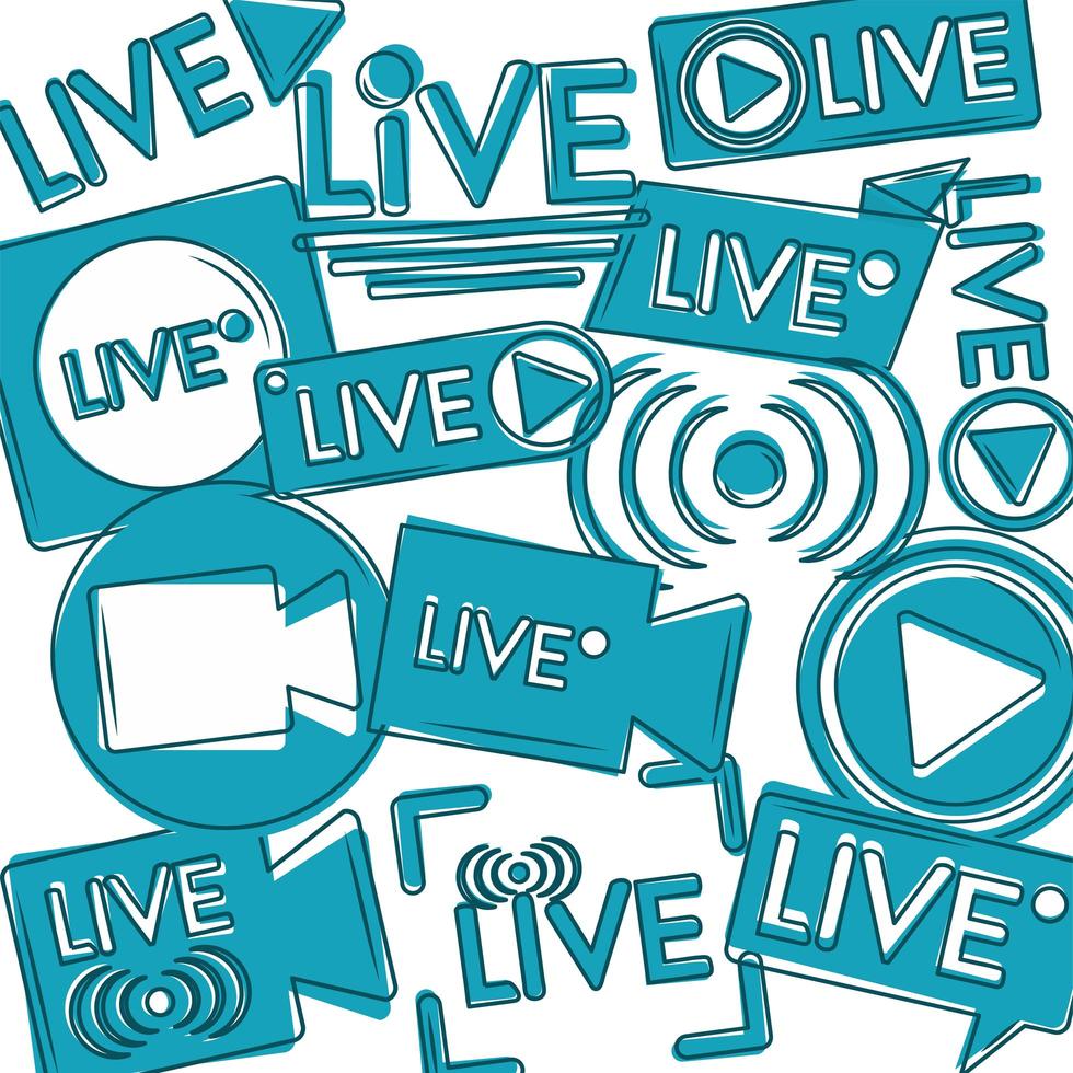 live buttons and symbols streaming icons blue design vector