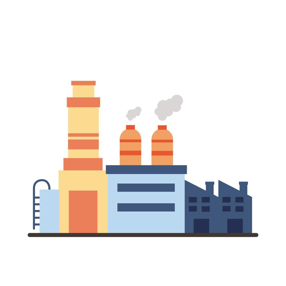 industry factory buildings and chimneys flat style icons vector