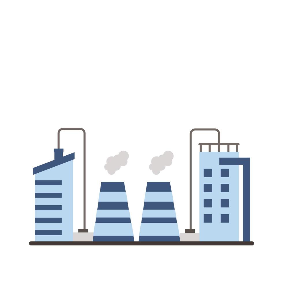 industry factory buildings and chimneys flat style icons vector