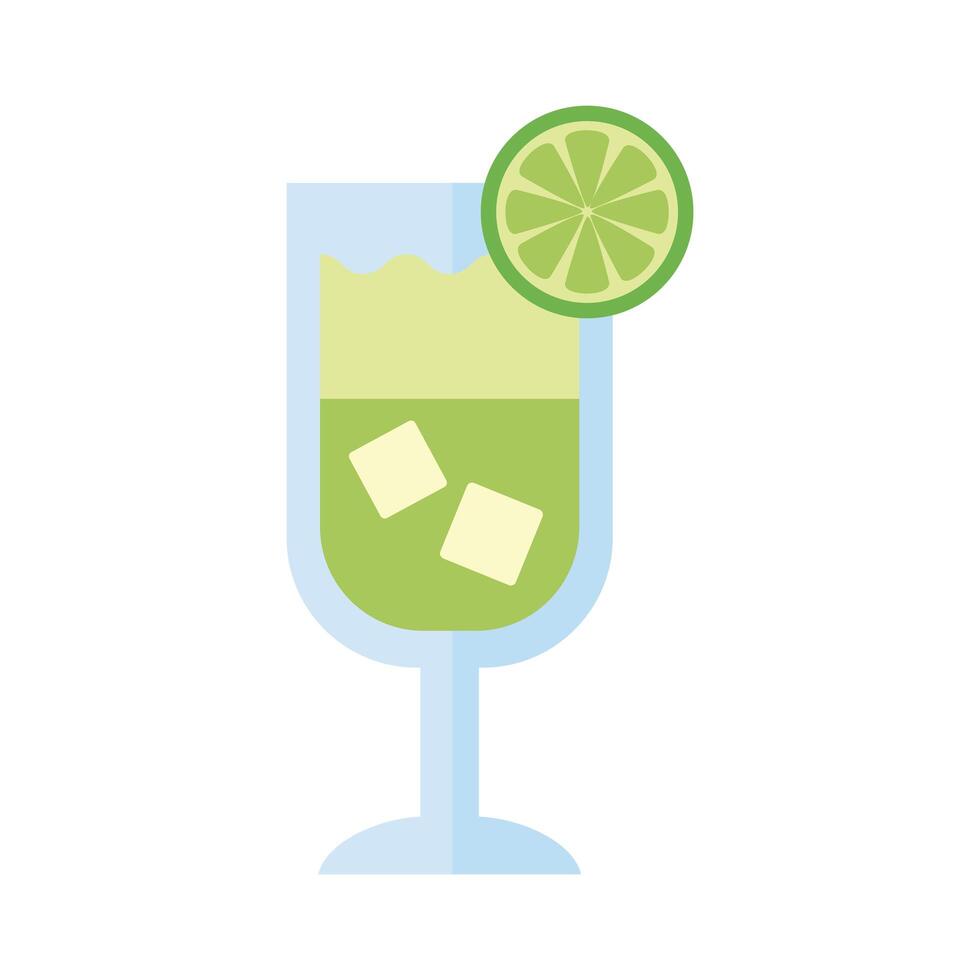 cup with cocktail drink and lemon fruit flat style icon vector