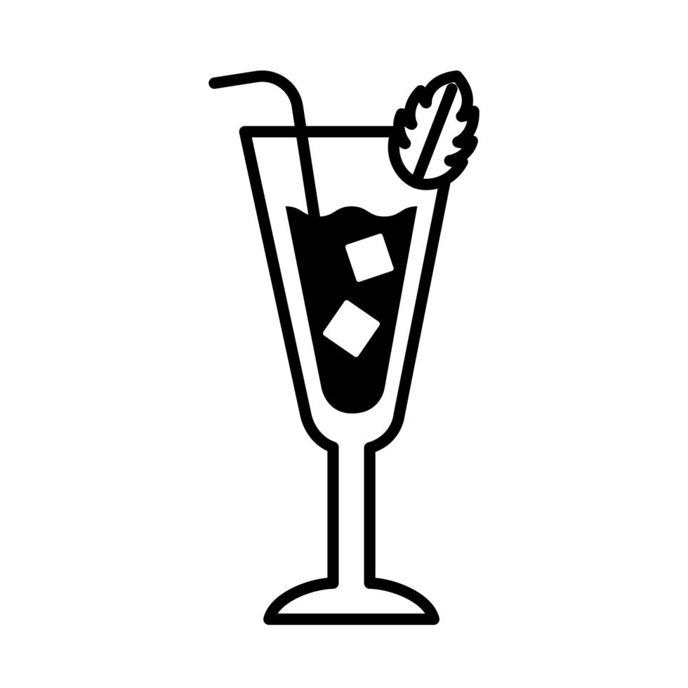 cup with cocktail and mint leaf drink line style icon vector