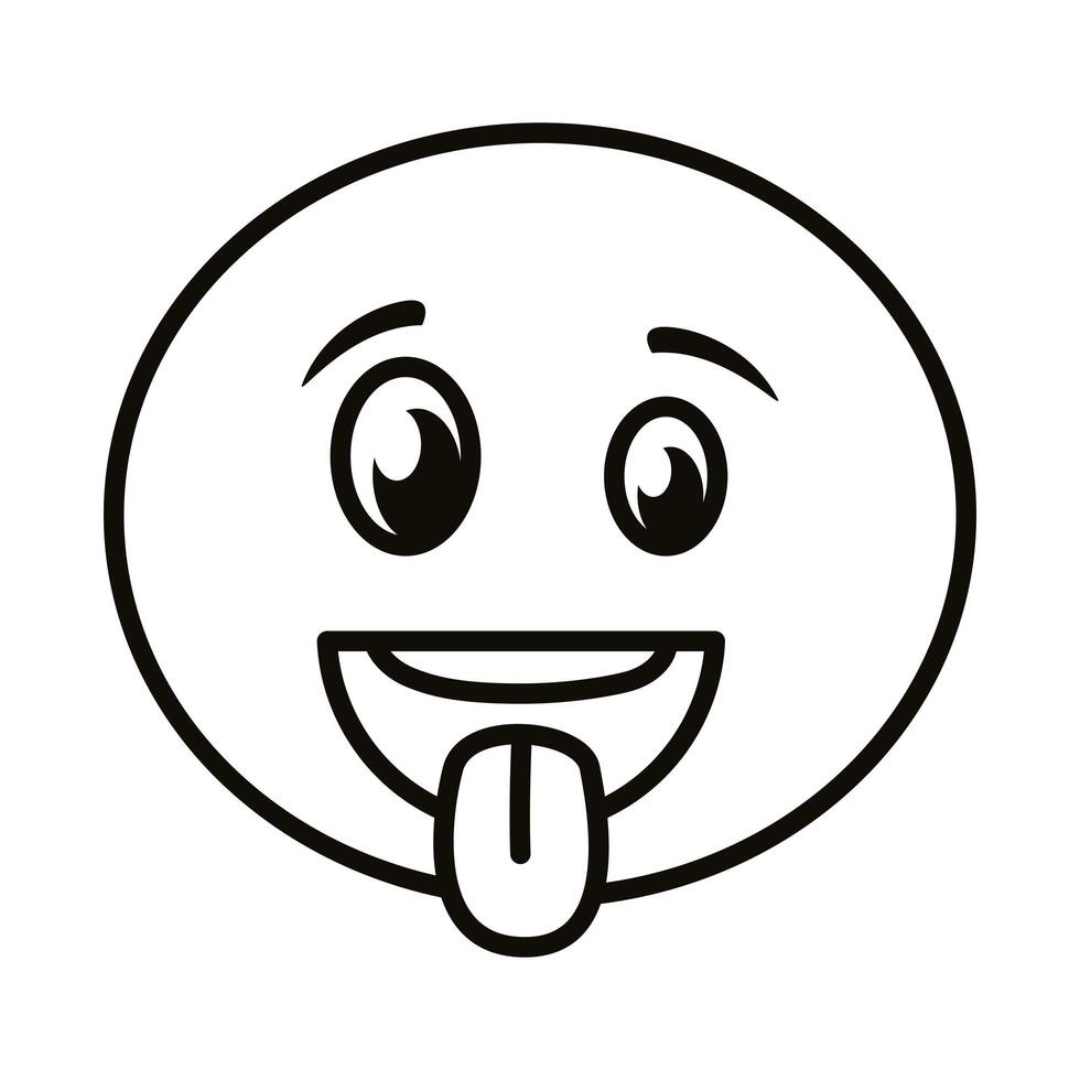 cara de emoji loco con icono de estilo de línea de lengua fuera vector