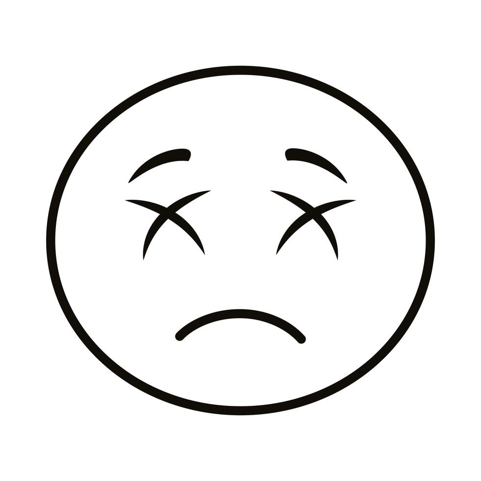 icono de estilo de línea clásica de cara de emoji triste vector