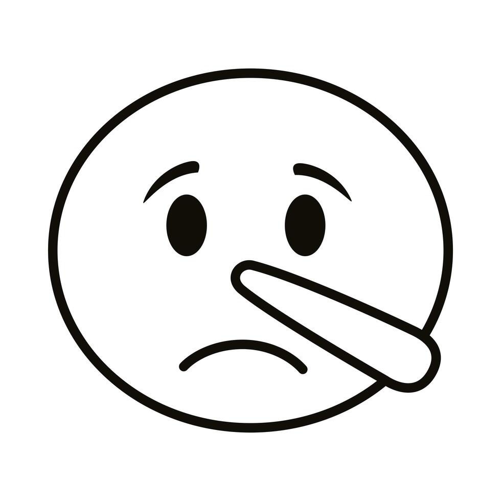 cara de emoji triste con icono de estilo de línea de nariz larga vector