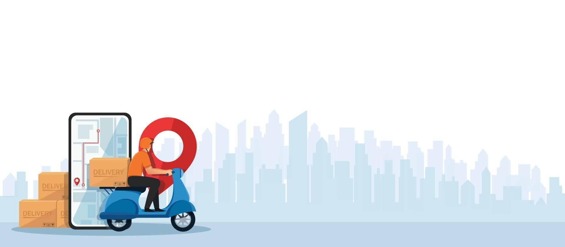 delivery man riding scooter motorcycle Concept of delivery service vector illustration