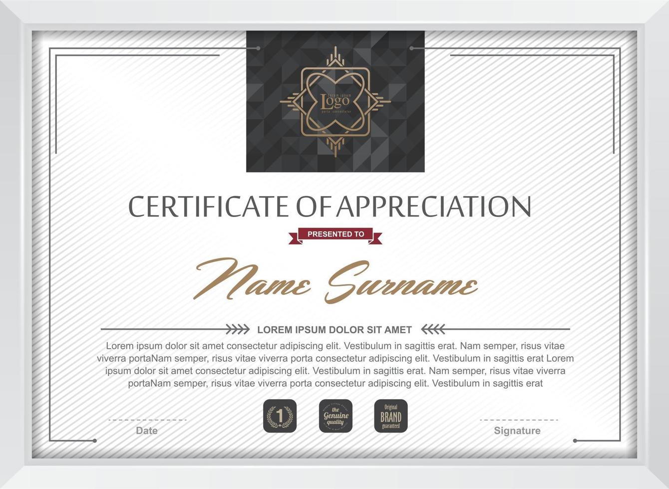 Certificate of appreciation template vector