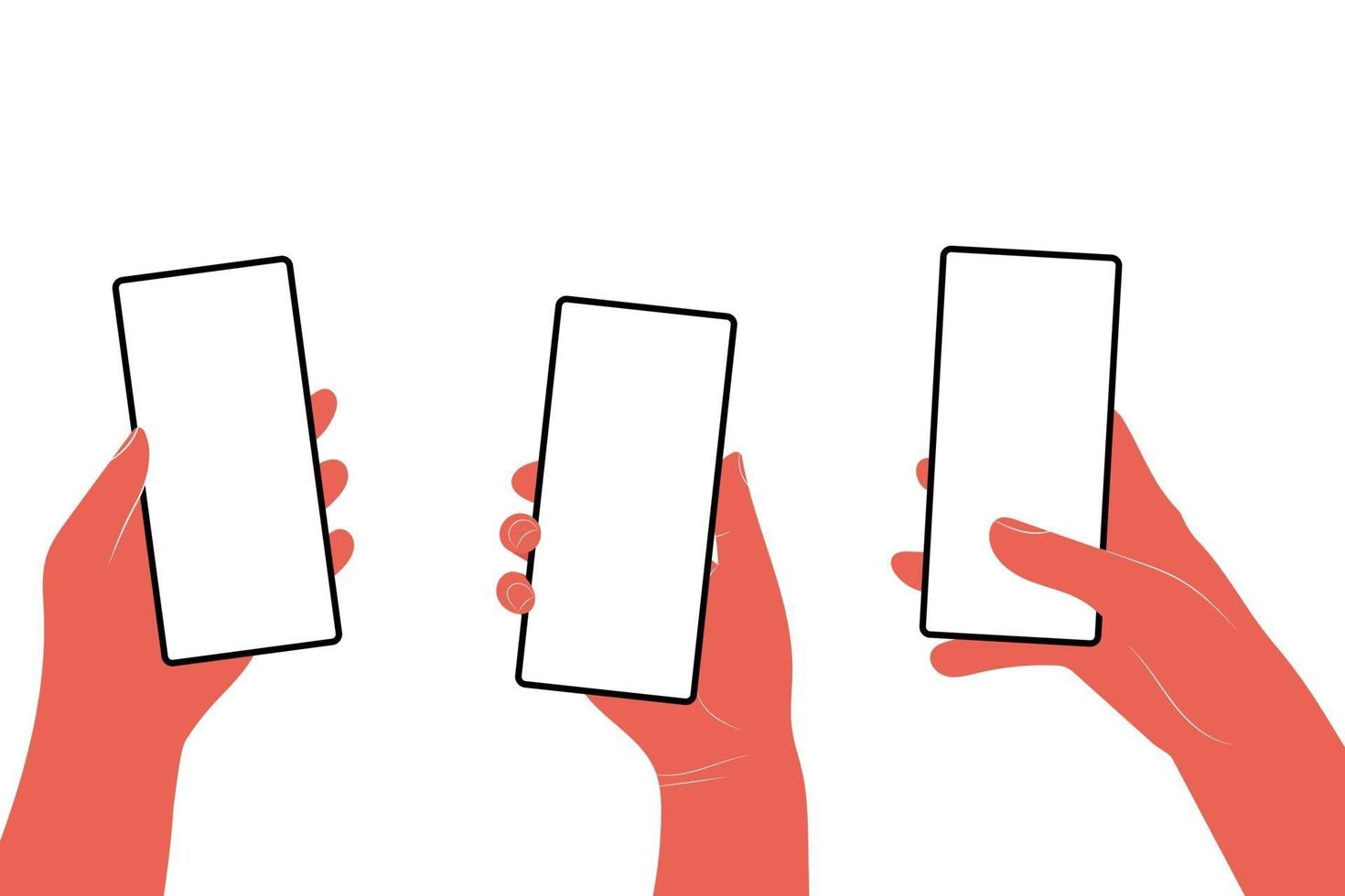 Human hands hold horizontally mobile phone with blank screen vector