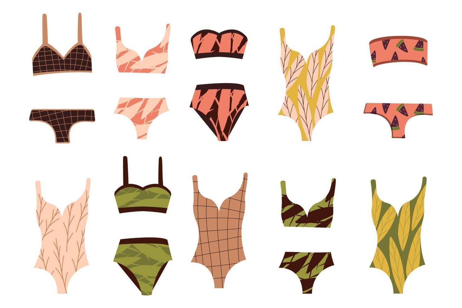 A set of bathing suits for a girl and a woman bathing clothes Summer swimsuit vector