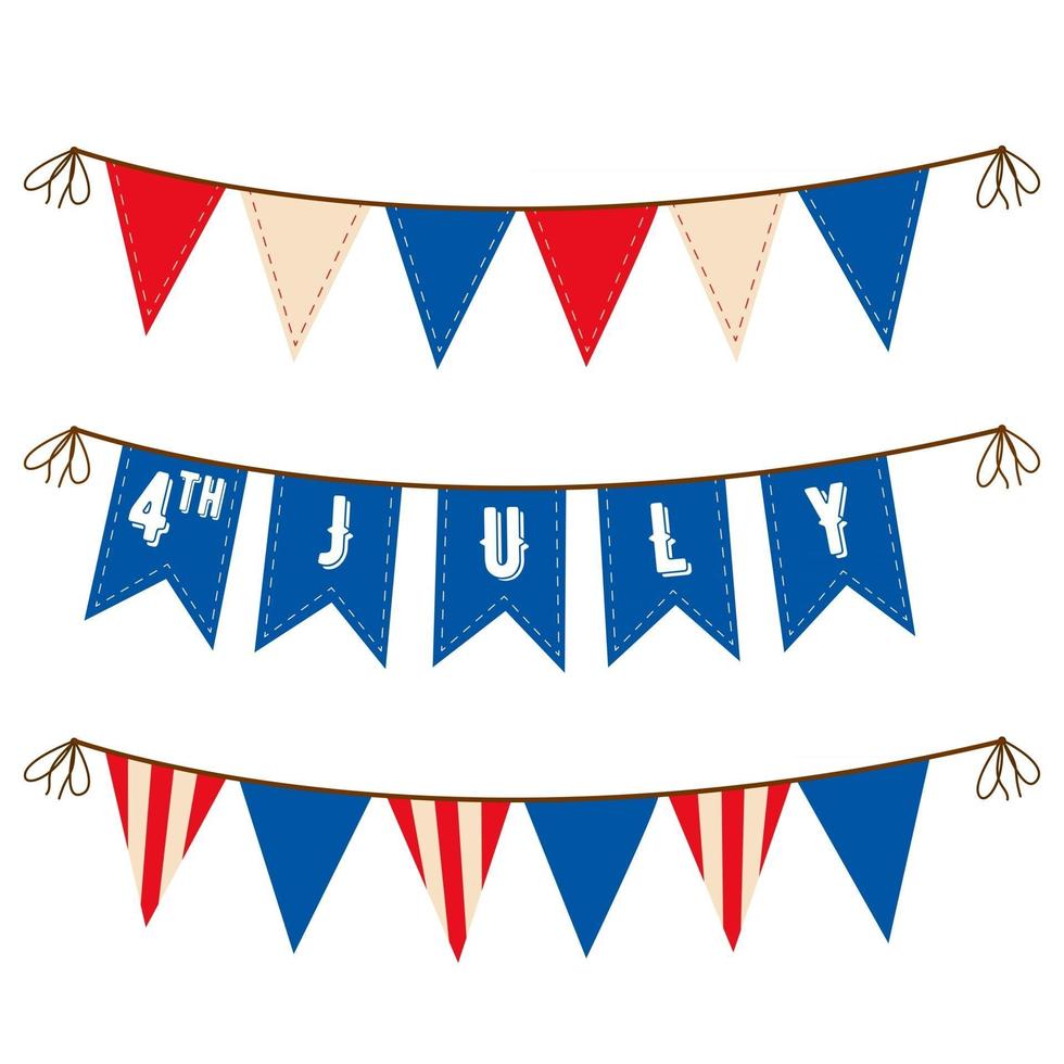 4th of July Decoration set of garlands for USA national holidays events banners posters web Fourth of July vector illustration US Independence Day bunting banners set