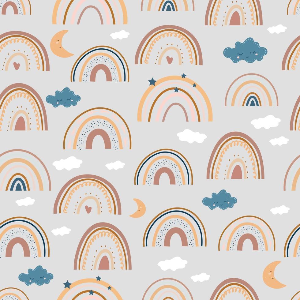 Seamless pattern with boho rainbows vector