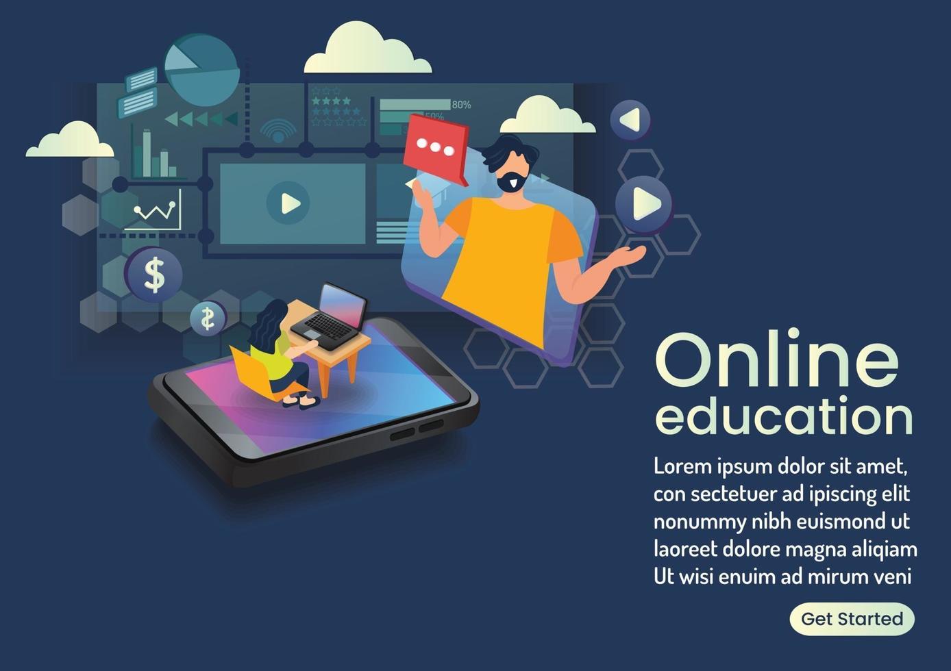 enseñanza de la educación en línea en el diseño de sitios de bodas en línea a pantalla completa vector