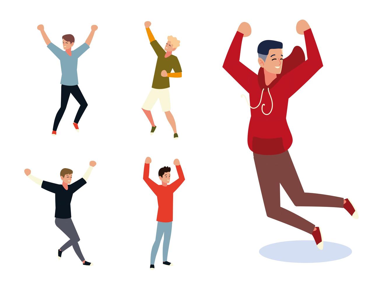 group men people jumping and dancing celebrating set vector