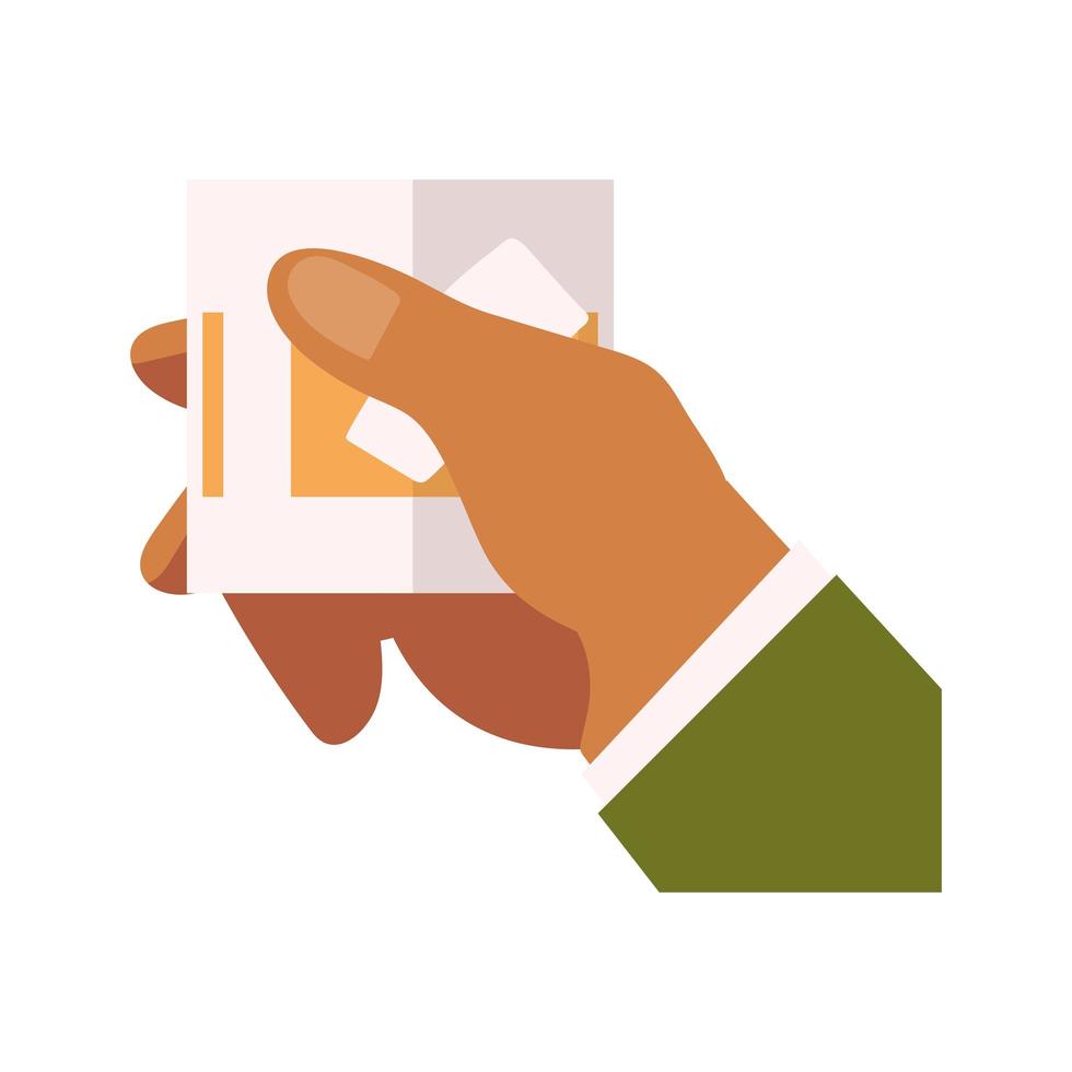 cheers hand holding whiskey glass with ice vector