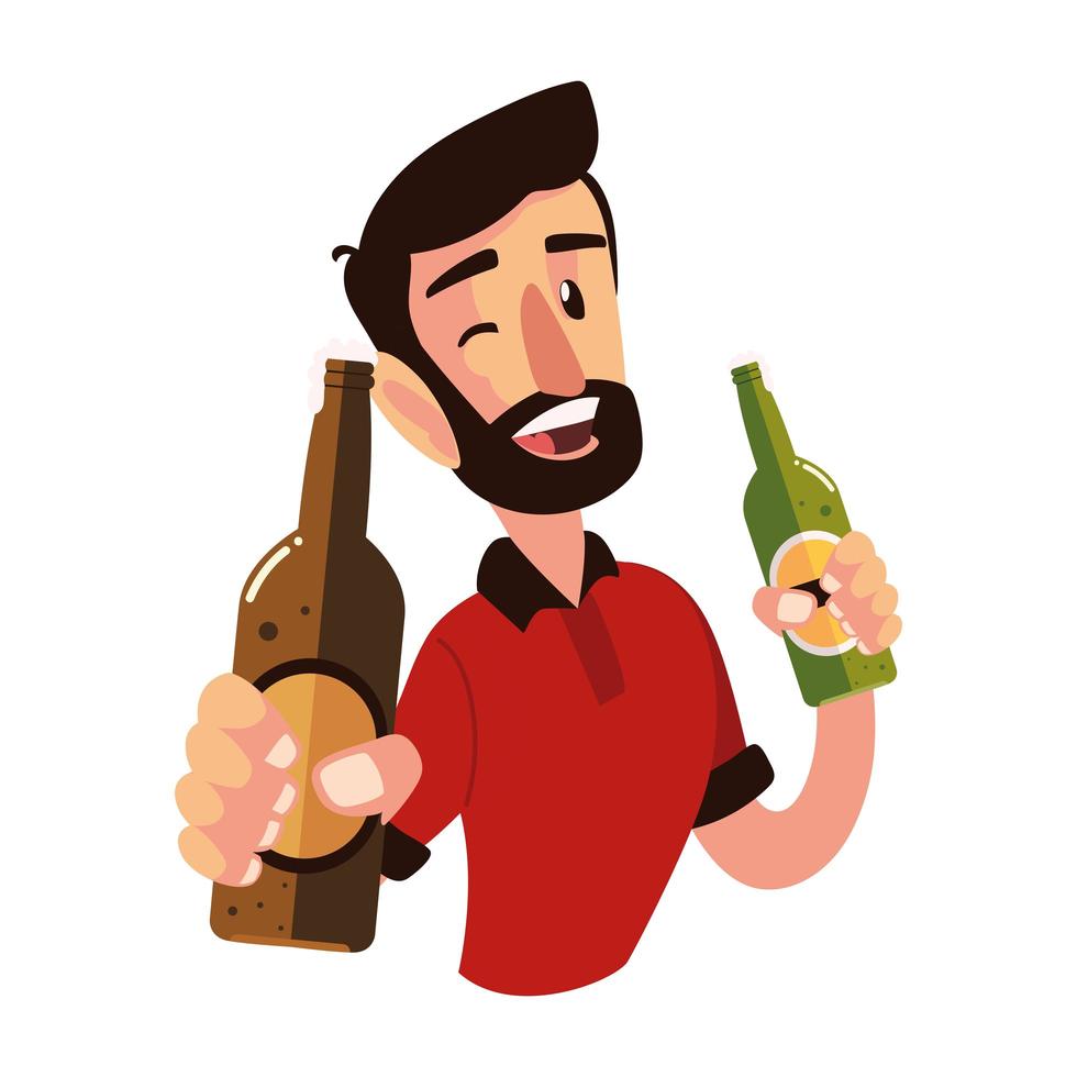 celebrating man holding a bottles of champagne and wine cheers vector